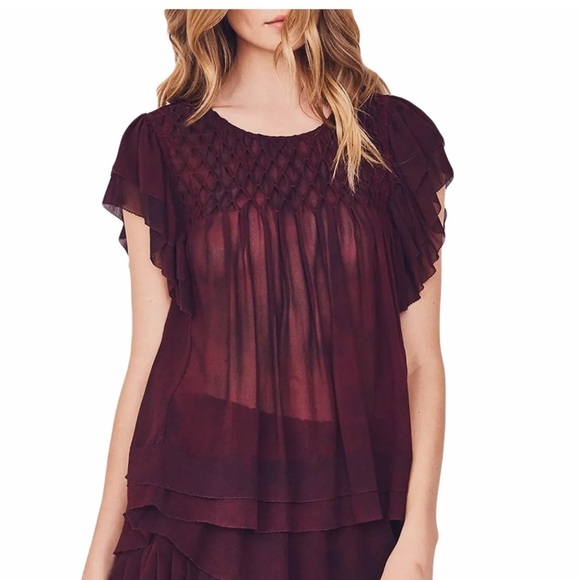 LOVESHACKFANCY Smocked Marie Top Eggplant (S) - Picture 1 of 6